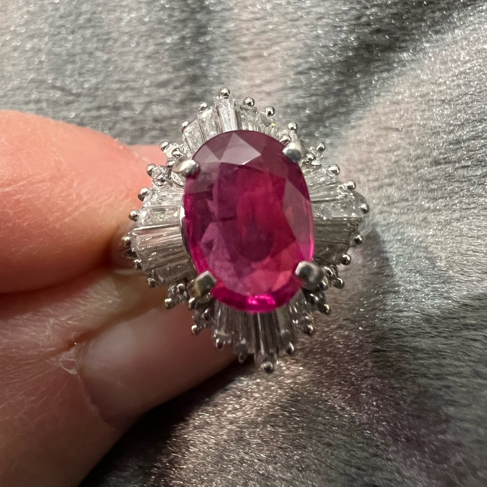 Ruby and diamond platinum ring